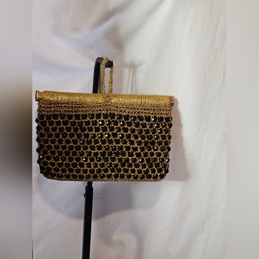 Vintage 60's/70s Delill Black Beaded Embellished Purse Made In Italy.